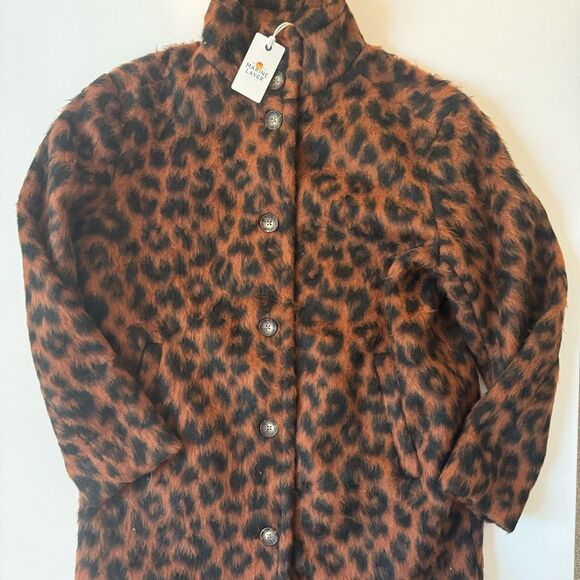 Marine Layer Stephanie Cocoon Coat Womens Small Wool Cheetah Collar Pockets size - Picture 2 of 6